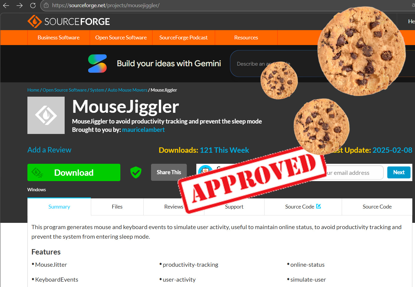 Downloading suspicious software with warning signs and risky browser cookies, illustrating unsafe cybersecurity practices to avoid.