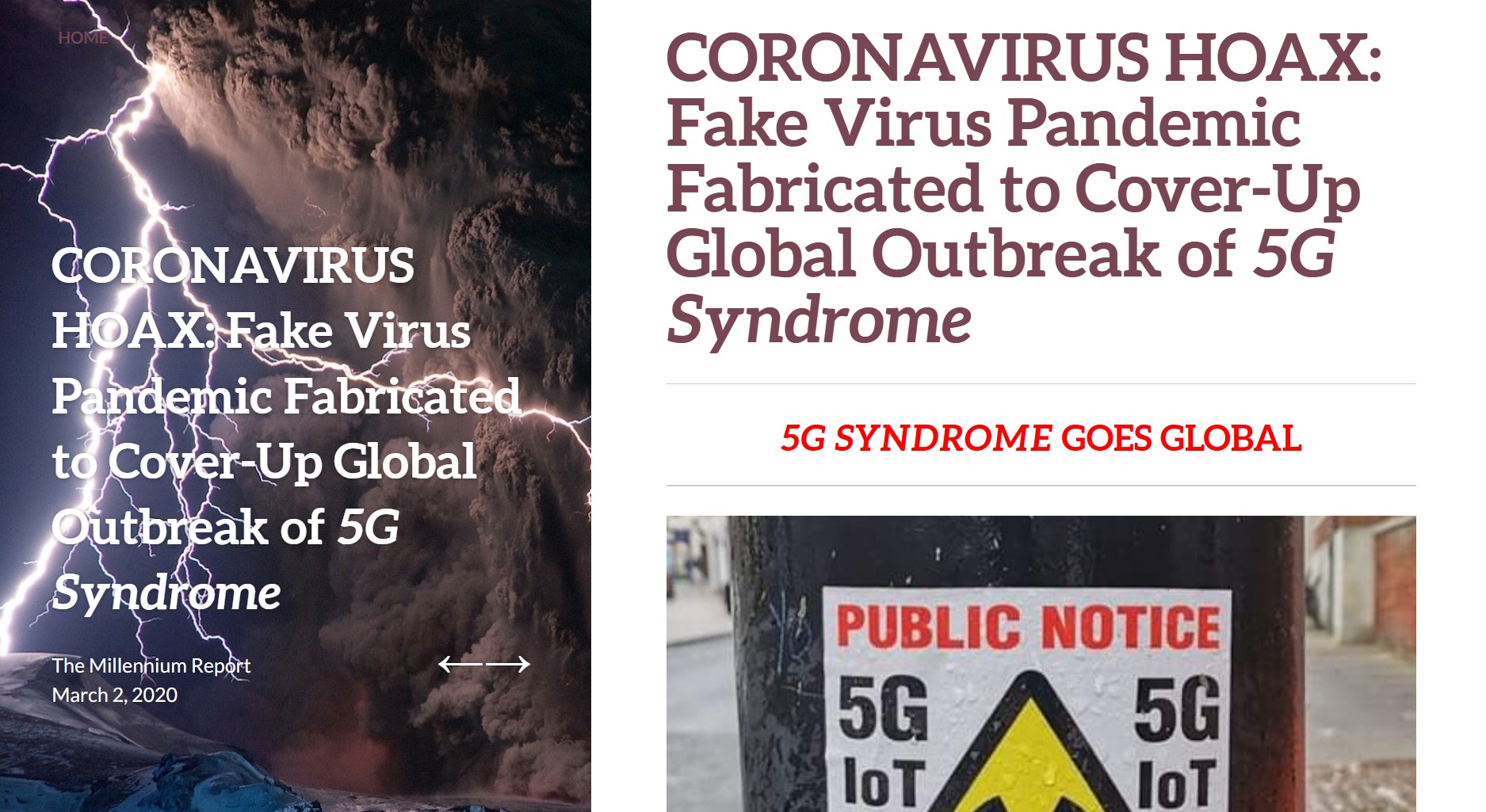 Screenshot of COVID-19 misinformation post falsely linking 5G antennas to the pandemic, illustrating online disinformation and cyber-enabled fake news.