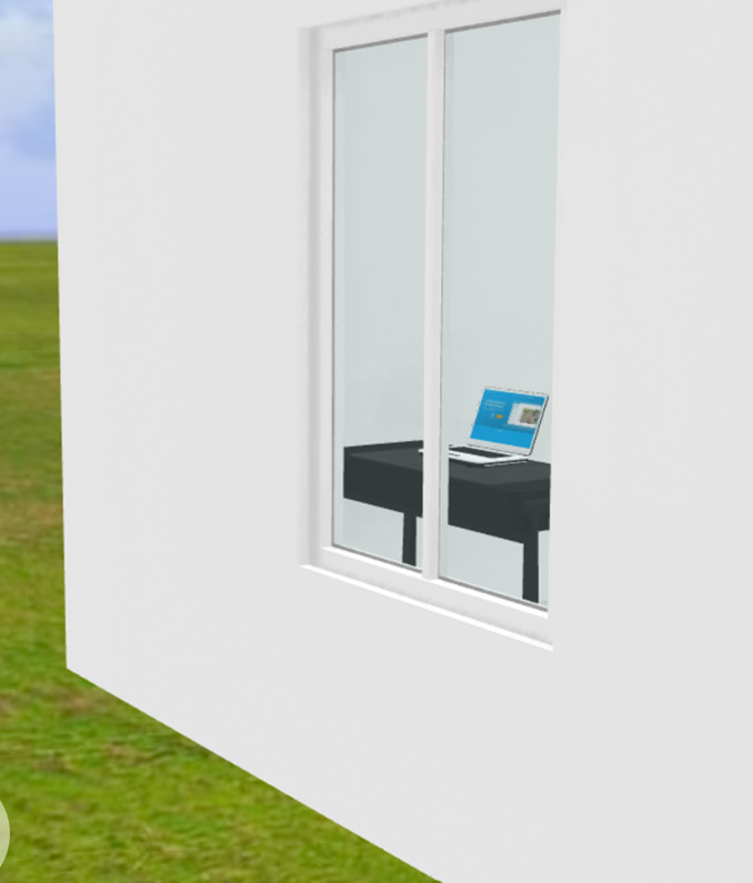Office window exposing a worker's computer screen to outside observers, illustrating visual data leakage and physical context vulnerability in cybersecurity.