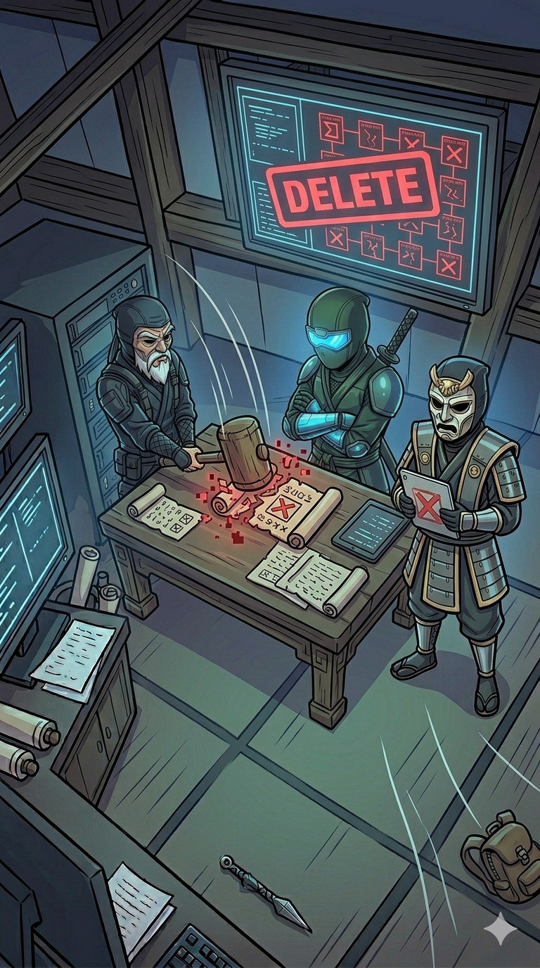 Governance orders files deletion with cybersecurity expert and SOC manager represented by ninjas