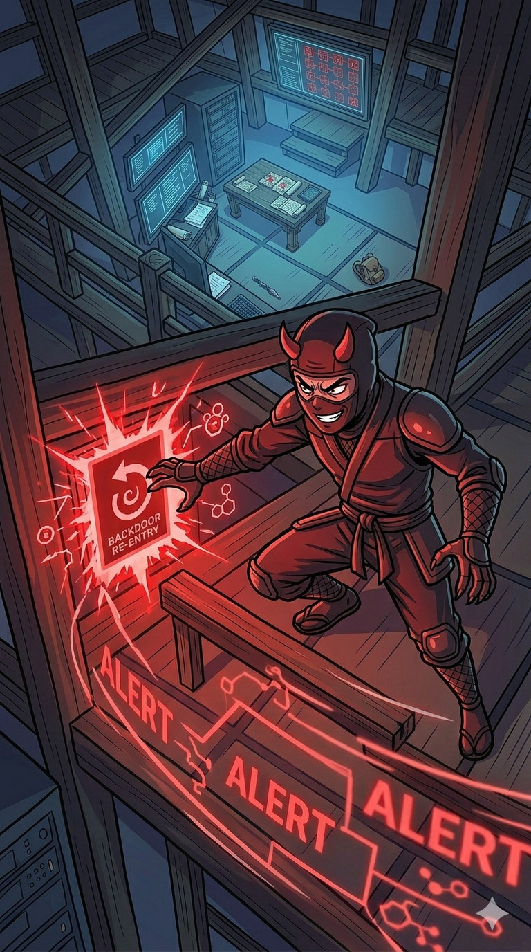 Cyberattacker come back on the targeted infrastructure represented by ninja