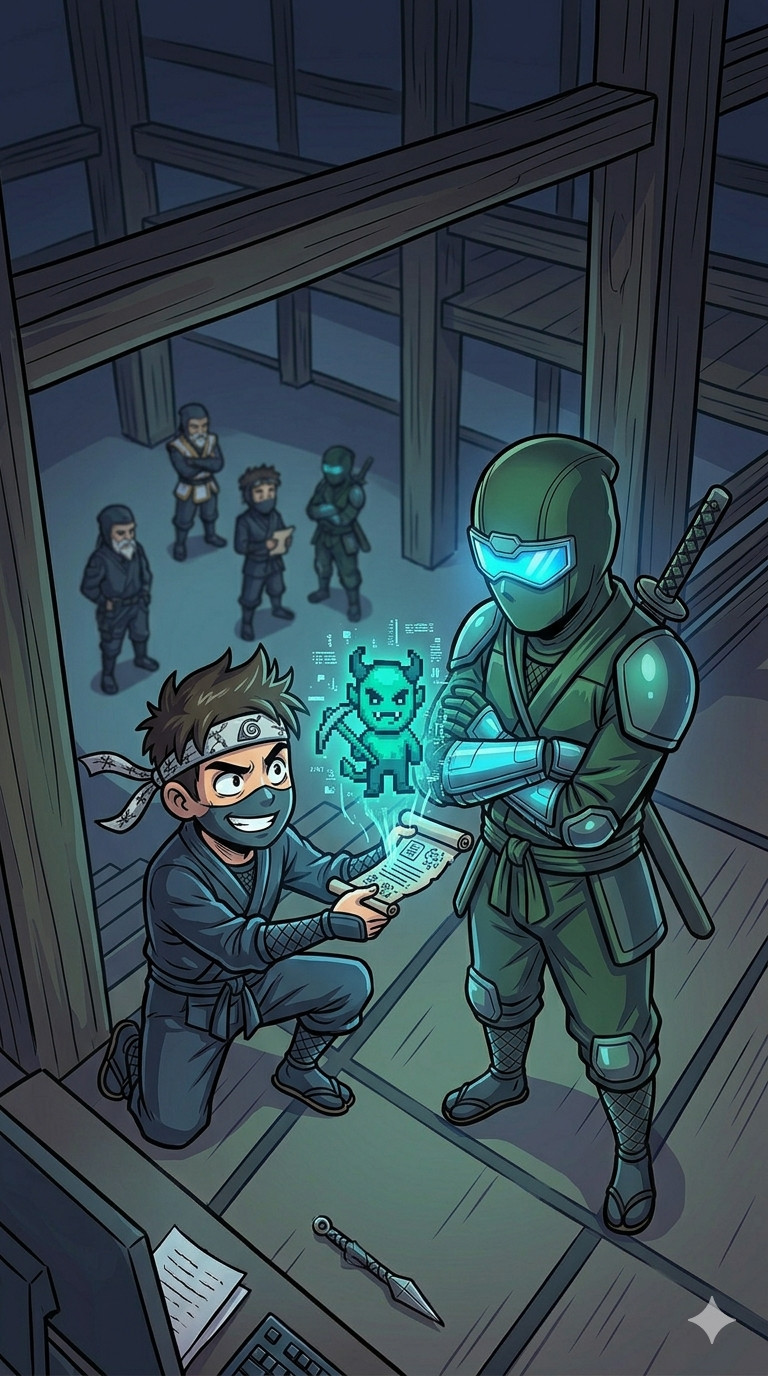 Intern reporting investigation to cybersecurity expert represented by ninjas