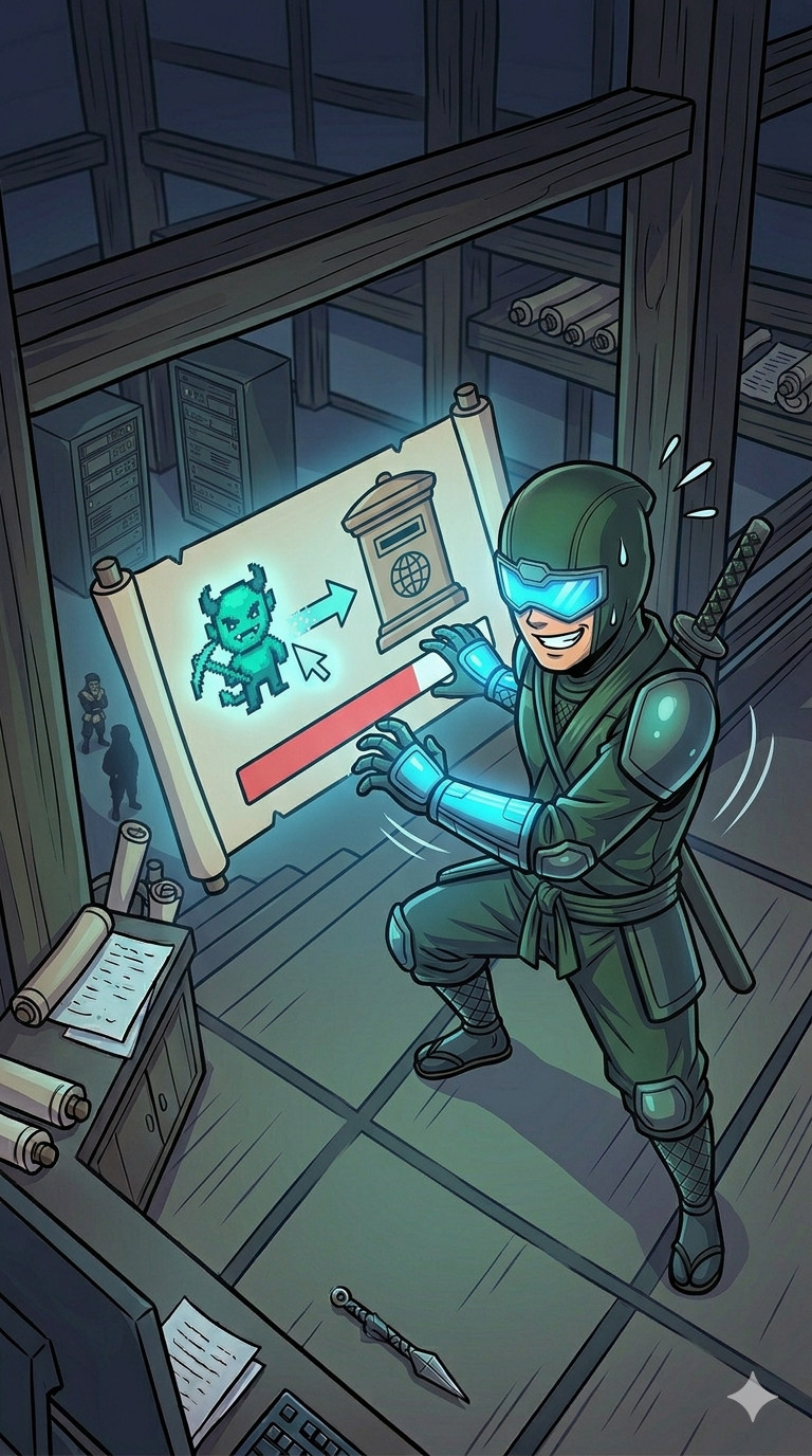 A cybersecurity expert uploading a malware on public platform represented by ninja