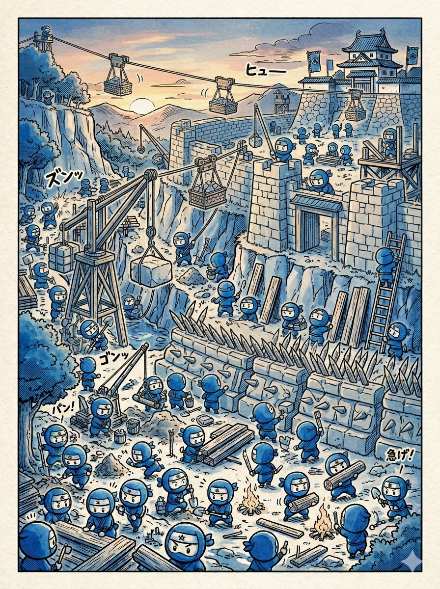 Blue ninjas rebuilding stronger defenses after an attack illustrating post-incident improvements and security hardening